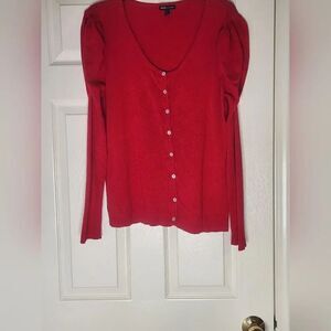 MNG by Mango XL Red VISCOSE Blend Puff Sleeve Buttons Up Women Cardigan Sweater